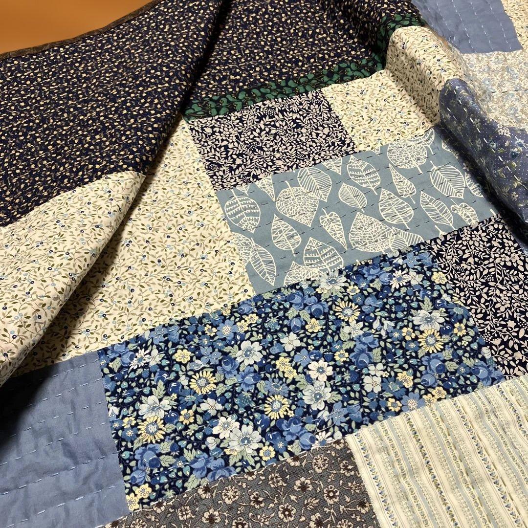カンタキルト　刺子　ラリーキルト　約90d×100cmハンドメイド　パッチワーク