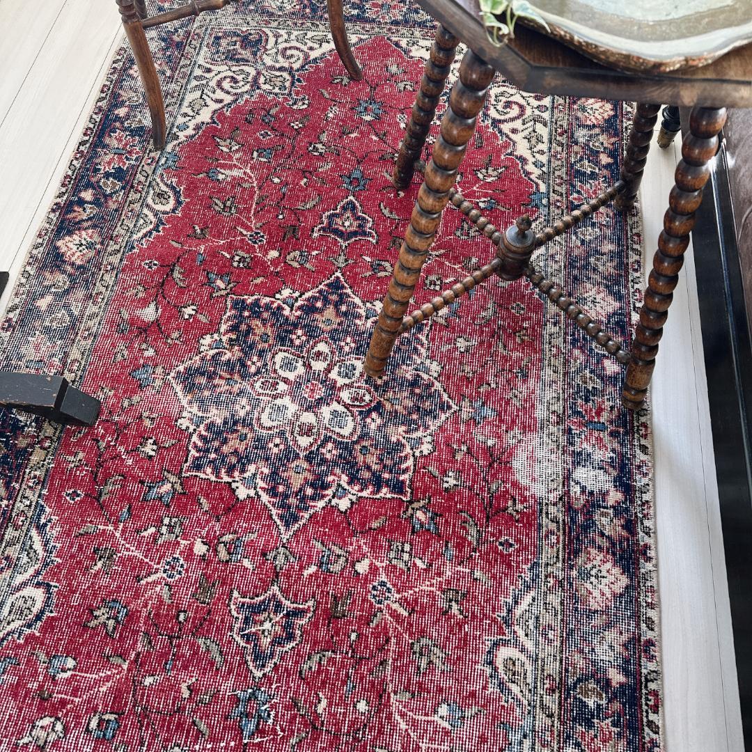 トルコ ヴィンテージラグ A126 ダークレッド ネイビー ターコイズブルー