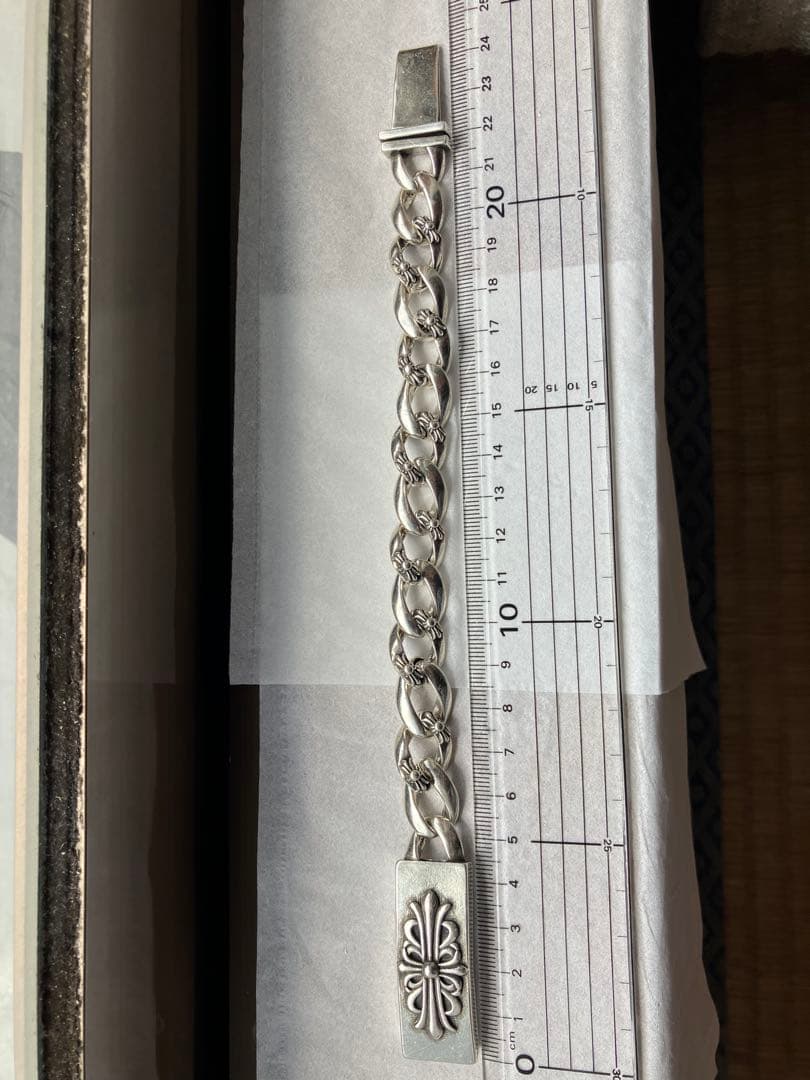 美品 22cm フローラルクロス IDブレスレット ファンシーチェーン 重厚ごつ