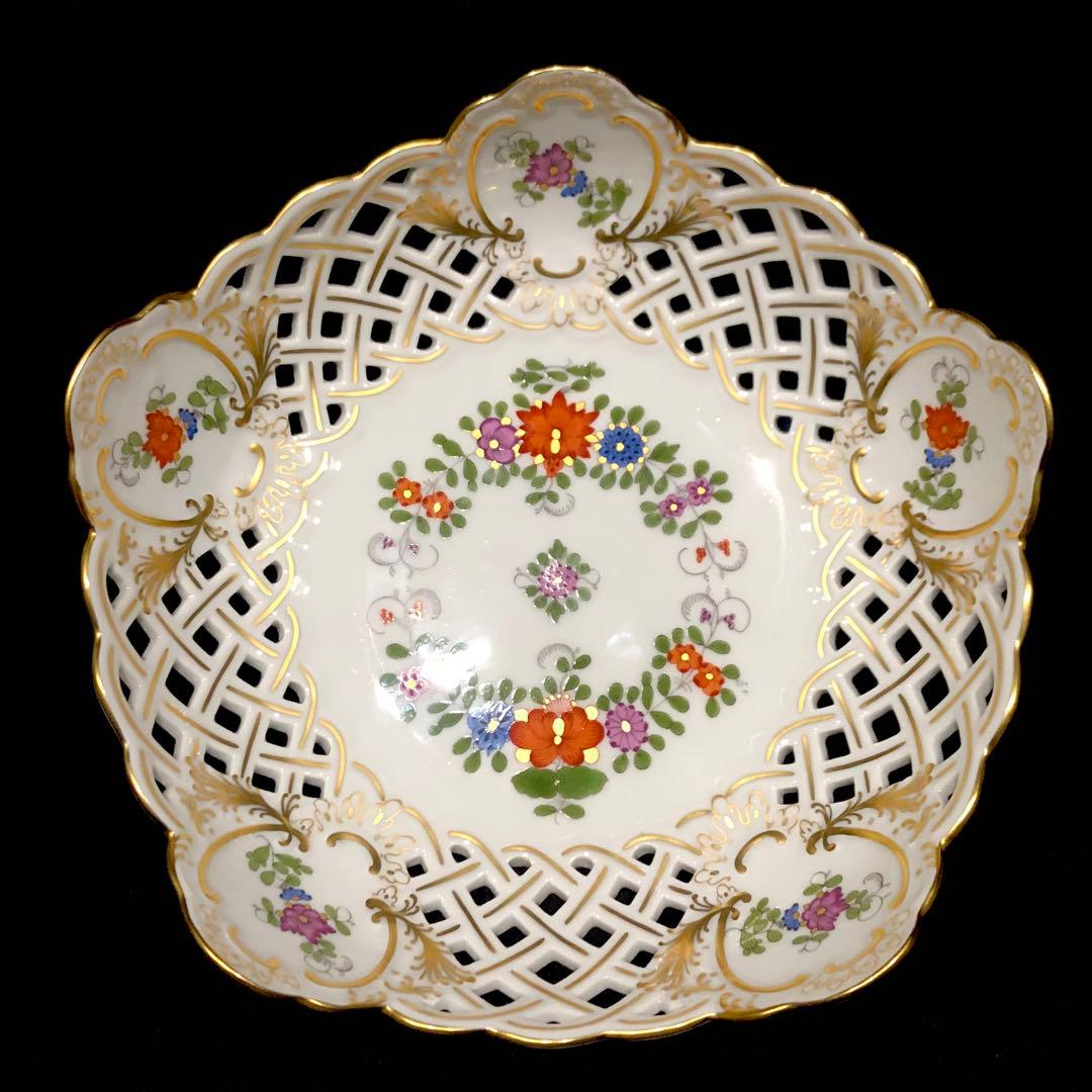 Meissenマイセン /極美品 1級品 上級装飾 インドの華 多彩色 透かし皿