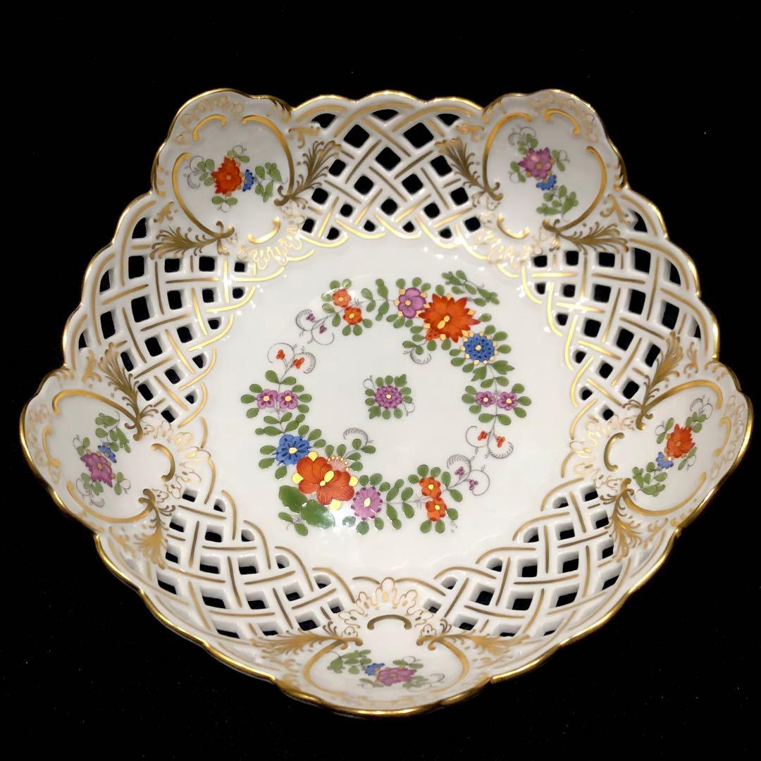 Meissenマイセン /極美品 1級品 上級装飾 インドの華 多彩色 透かし皿