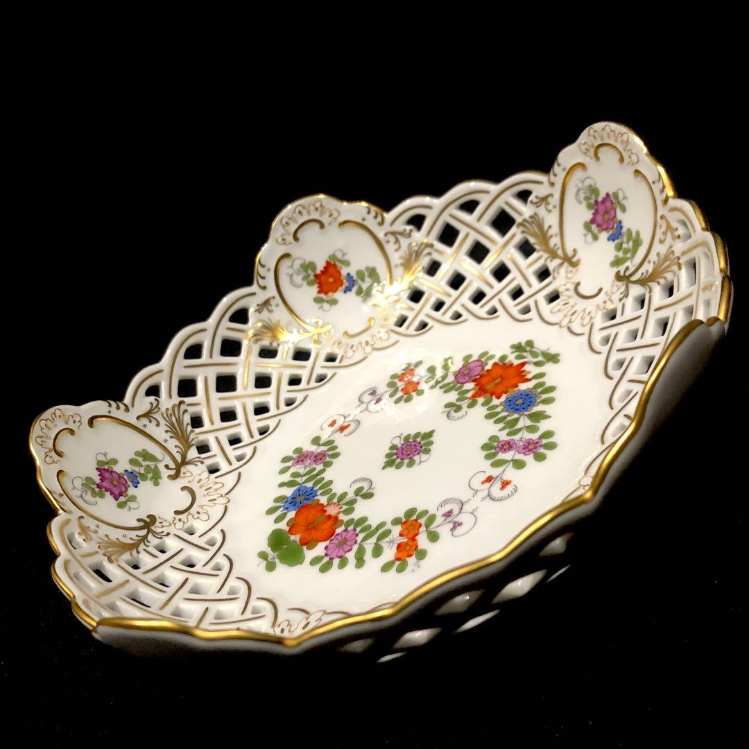 Meissenマイセン /極美品 1級品 上級装飾 インドの華 多彩色 透かし皿