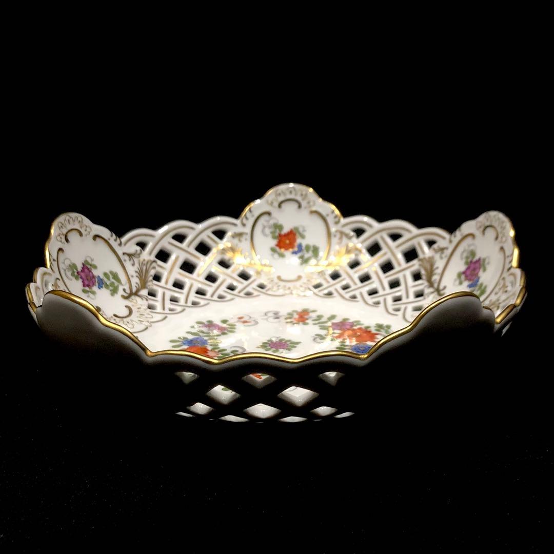 Meissenマイセン /極美品 1級品 上級装飾 インドの華 多彩色 透かし皿