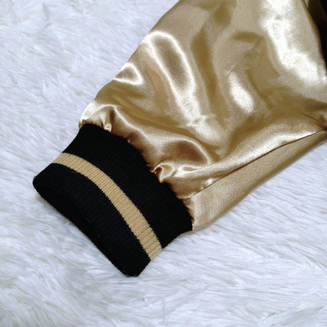 絡繰魂 風神雷神 スカジャン 刺繍 和柄 ロゴ ブラック ゴールド L 黒 金