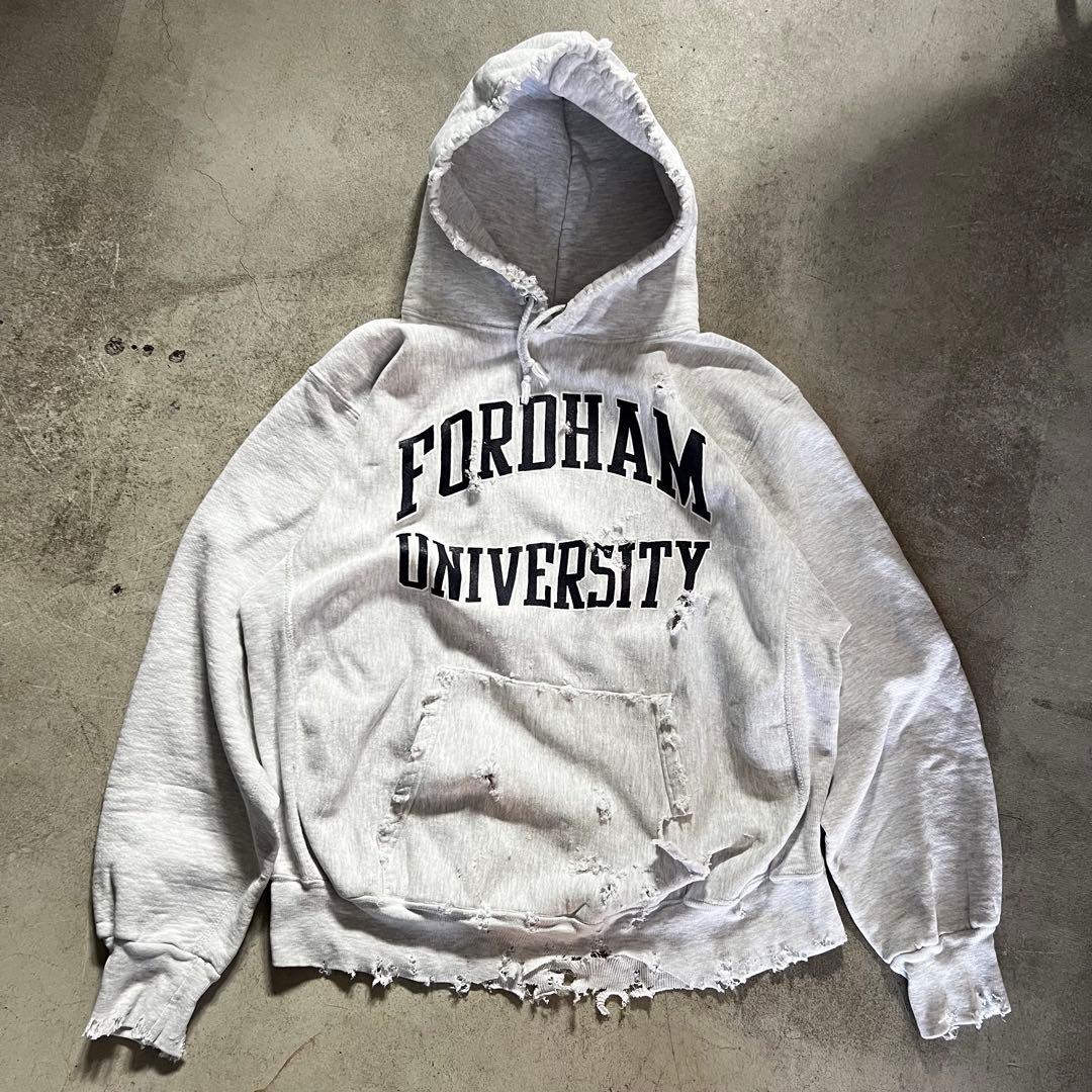 90s USA製 ダメージリバースウィーブ ボロ スウェット パーカー