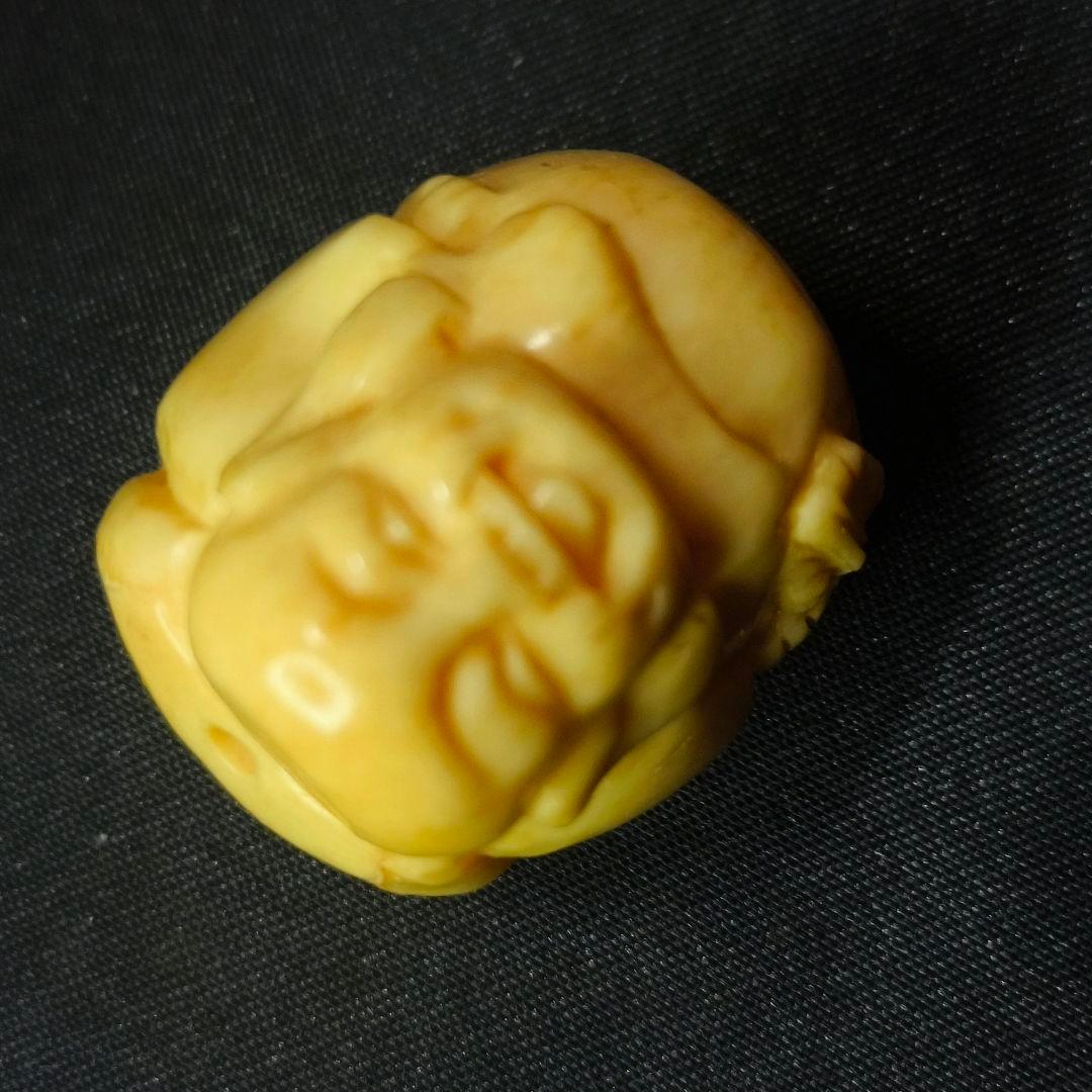 江戸骨董 根付 布袋様 無銘 縞模様彫刻か 貴重材 時代物 蒐集家放出古美術美品