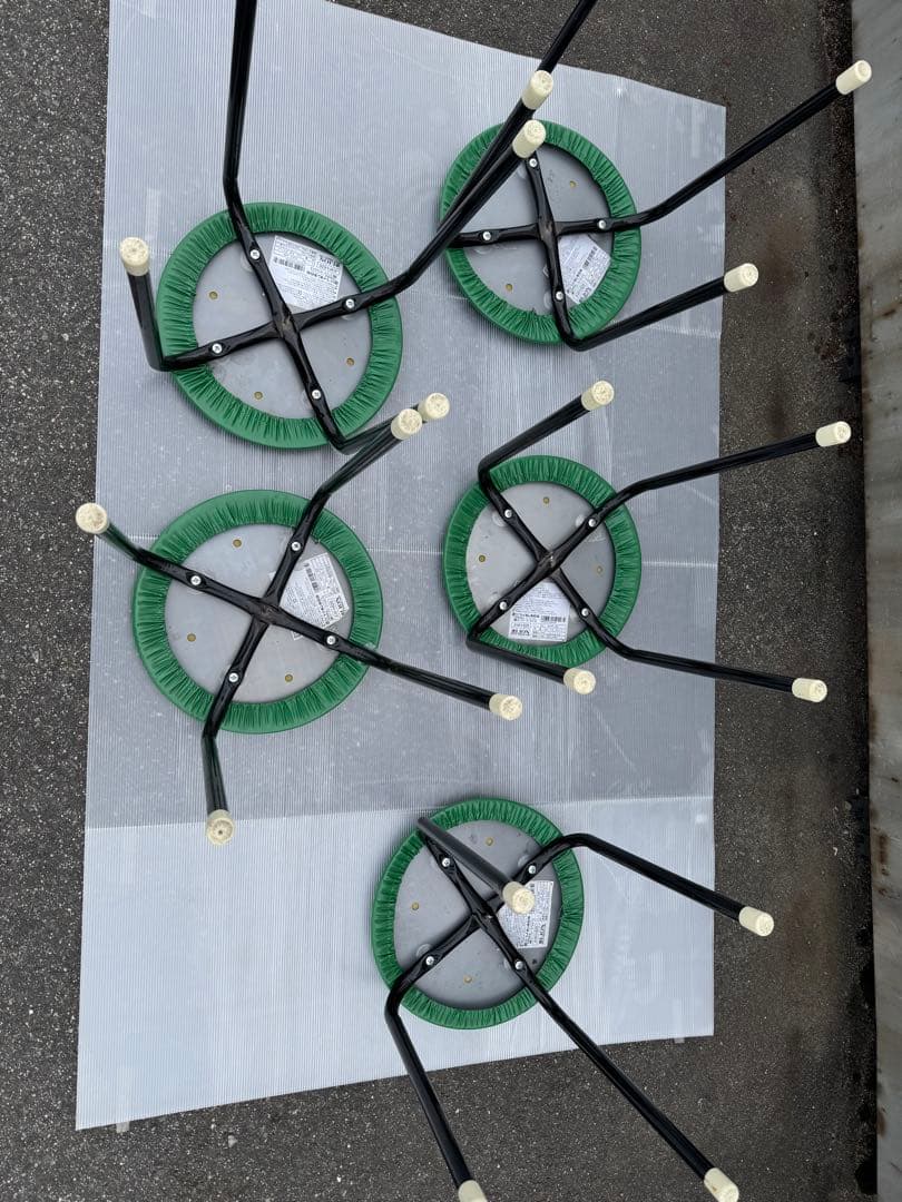 5脚セット　昭和レトロ　緑丸椅子　ライオン事務器LION