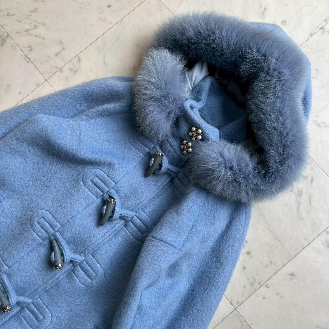 AUSTIN REED フォックスファー モヘヤ混シャギーダッフルコート 40