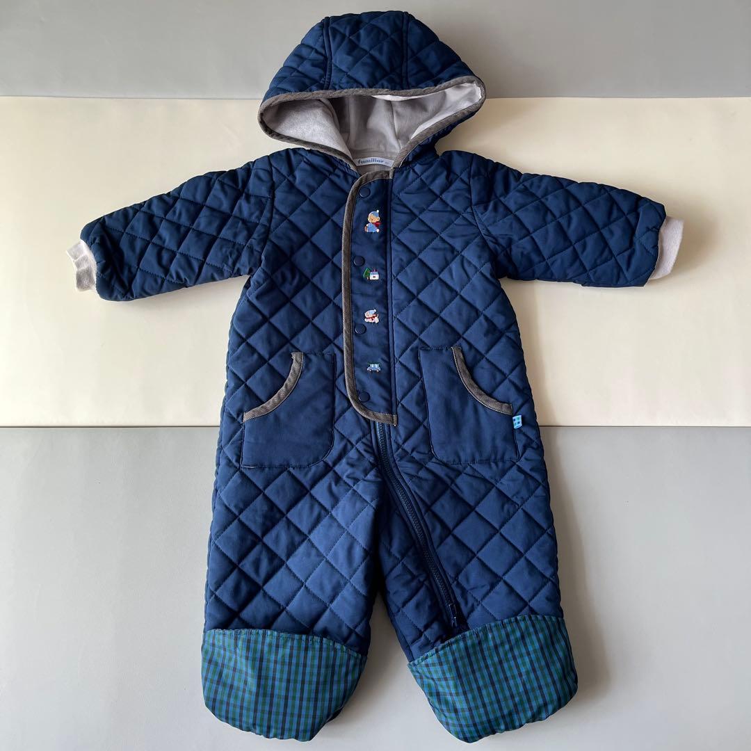 ファミリア ネイビー キルティング アウター ジャンプスーツ 80 ロンパース