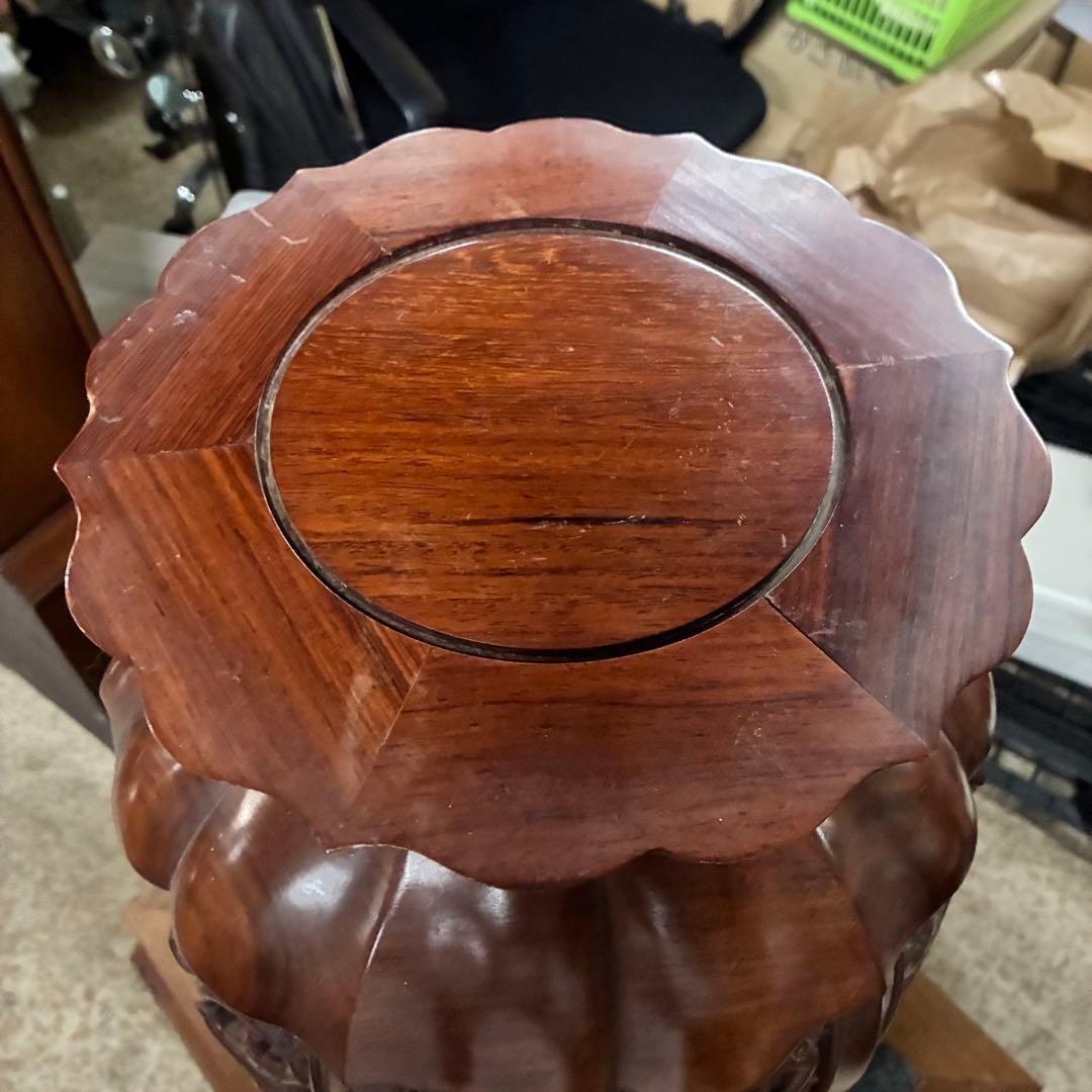 希少品 華道具 唐木 紫檀 ぶどう透かし彫リ 飾台 花台 香炉台 猫足