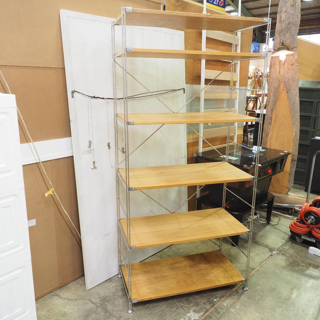 無印良品 6段ラック ステンレスシェルフ オーク材 美品