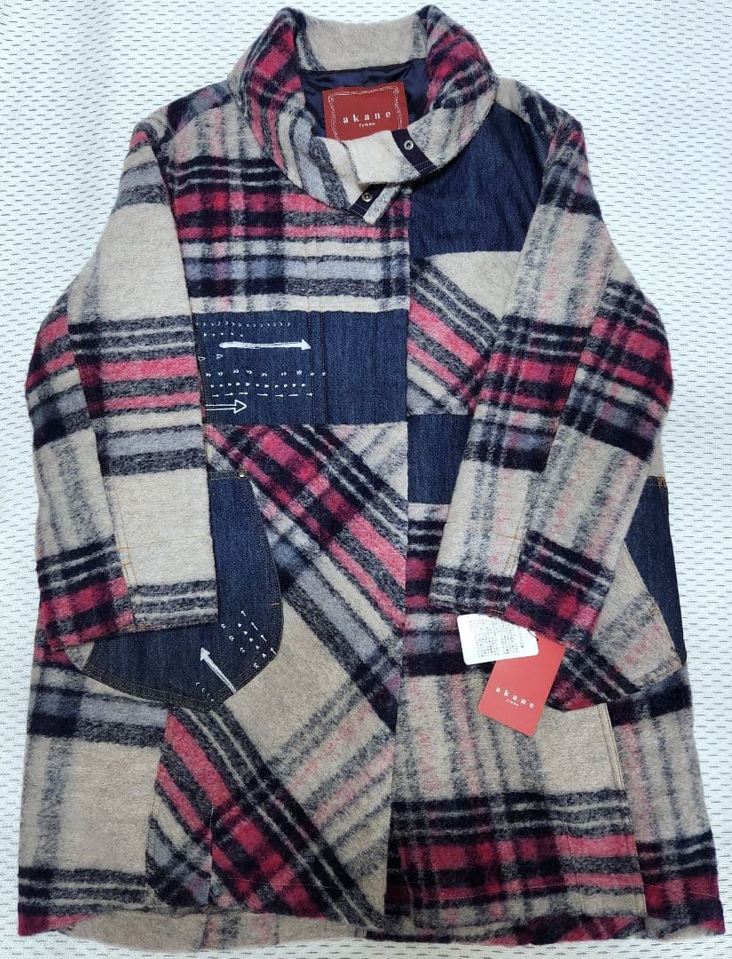 akane femme あむう　コート　レディース　チェック　ウール混