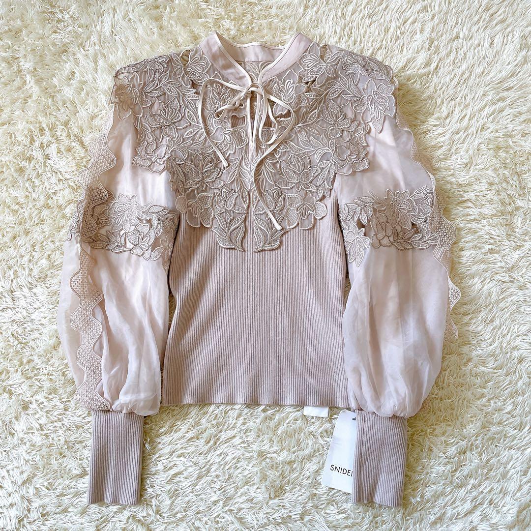 タグ付き 未使用 レースカラーニットプルオーバー