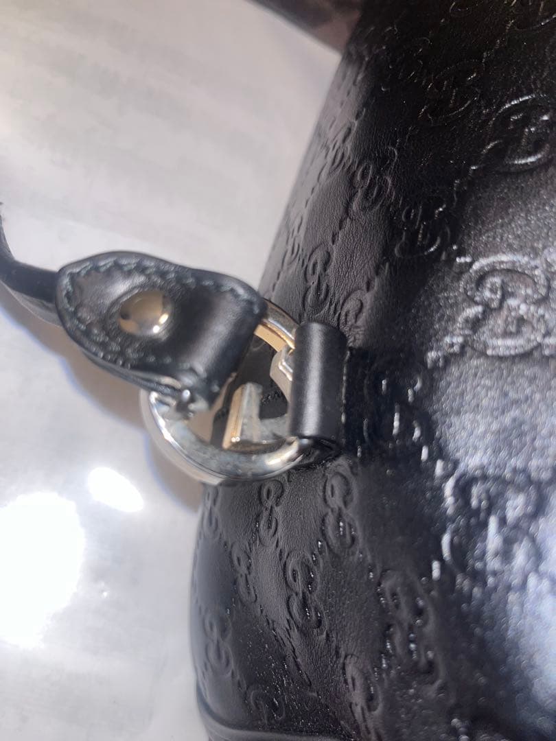 【美品】GUCCI グッチGGツインズ　ミニボストンバッグ　シマレザー ブラック