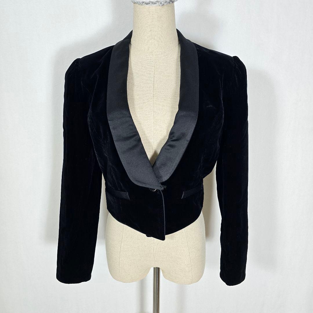 【美品】メルヴェファセット ベルベット ショートジャケット 2way襟脱着 黒
