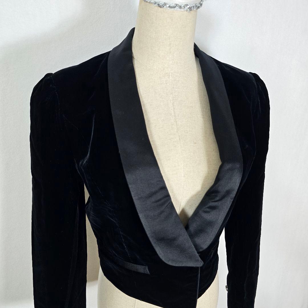 【美品】メルヴェファセット ベルベット ショートジャケット 2way襟脱着 黒