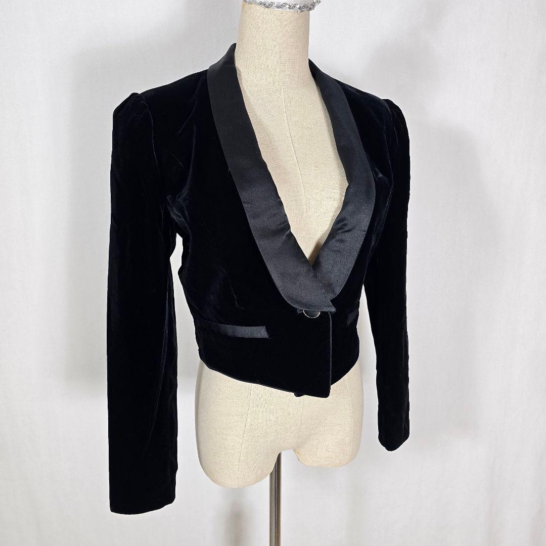 【美品】メルヴェファセット ベルベット ショートジャケット 2way襟脱着 黒