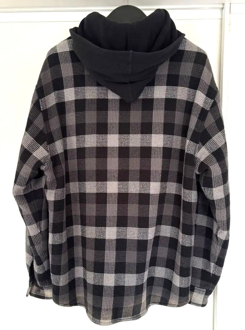 SUPREME Waffle Plaid Hooded Shirt M 黒