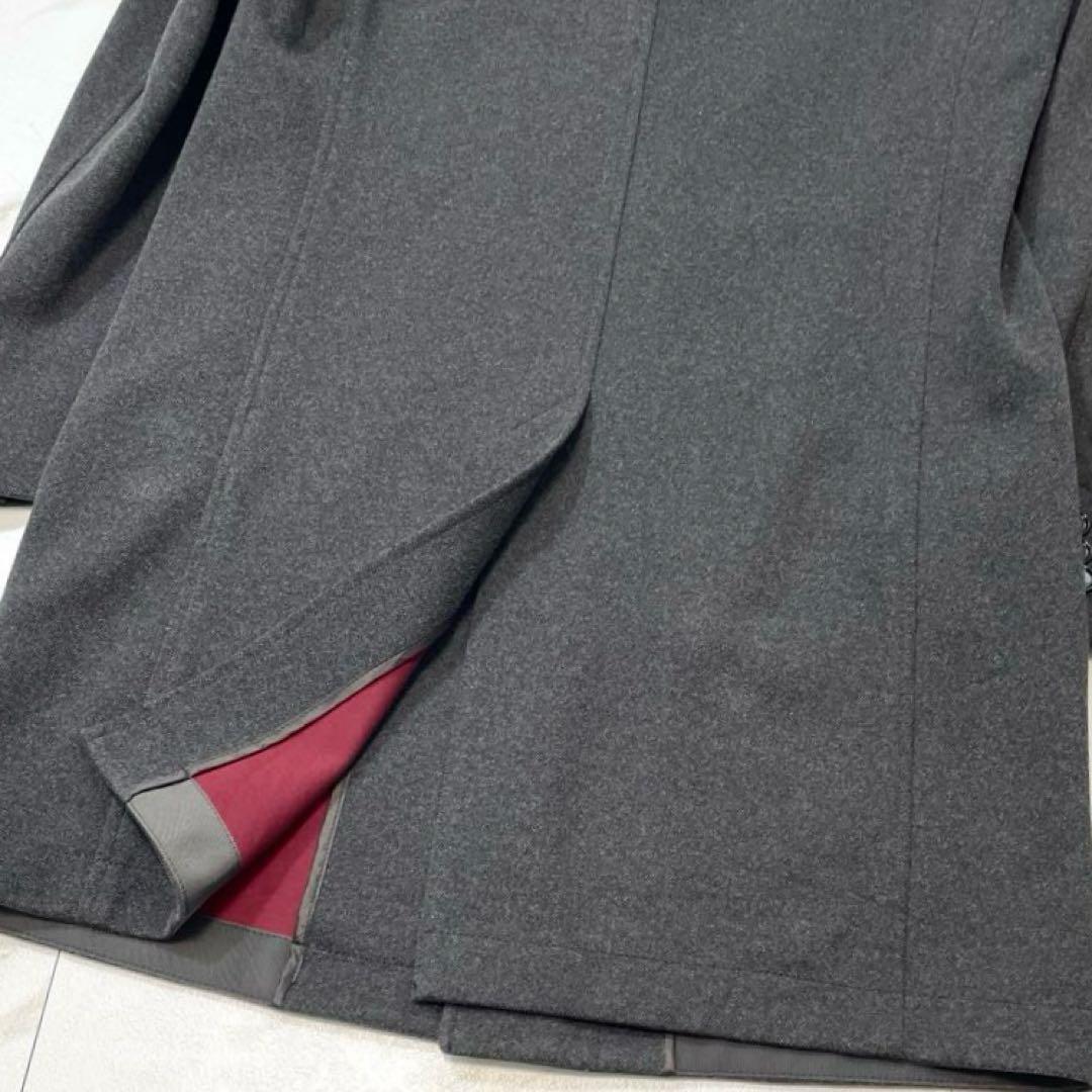 【美品】ヒューゴボス チェスターコート ストレッチ ロング 裏地赤 グレー 50