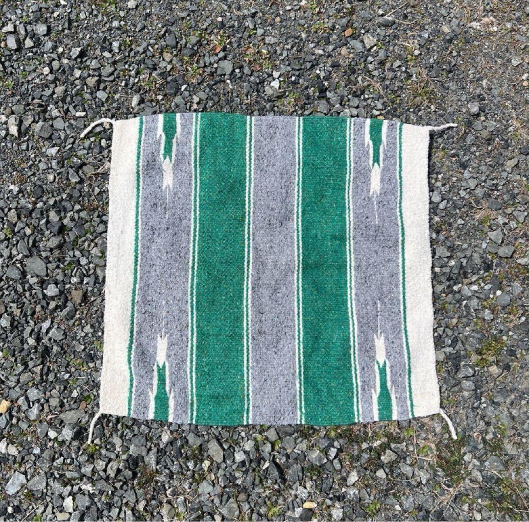 USA古着 メキシカンラグ 正方形 グリーン ネイティブ柄 vintage