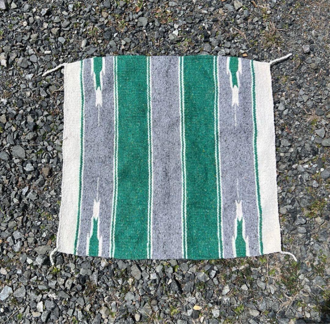 USA古着 メキシカンラグ 正方形 グリーン ネイティブ柄 vintage