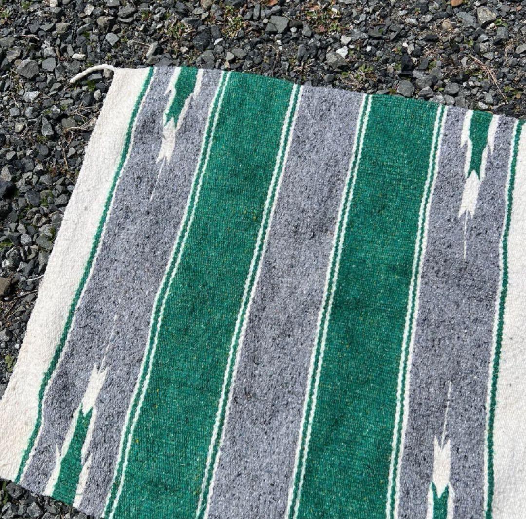USA古着 メキシカンラグ 正方形 グリーン ネイティブ柄 vintage