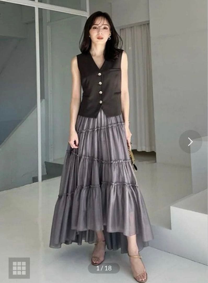 ⭕️最安値⭕️ anuans ボリュームティアードオーガンジースカート　アニュアンス