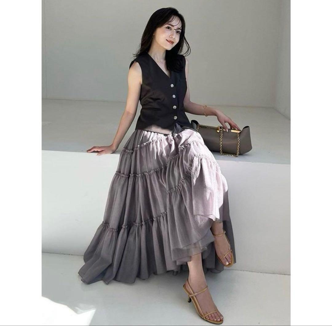 ⭕️最安値⭕️ anuans ボリュームティアードオーガンジースカート　アニュアンス