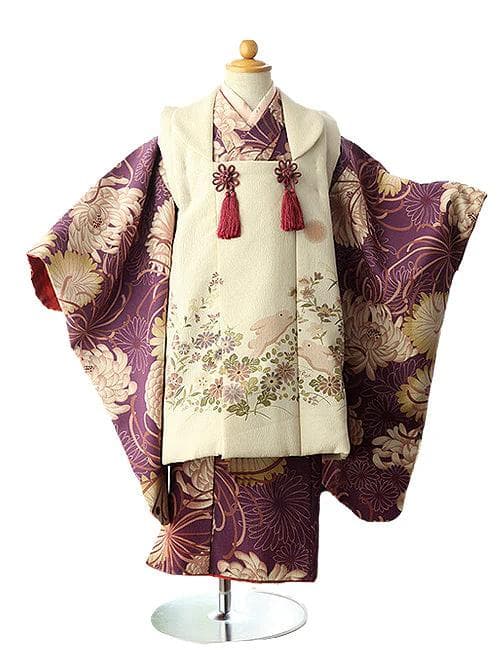 コムサデモード　七五三　女の子　３歳　着物　被布　紫