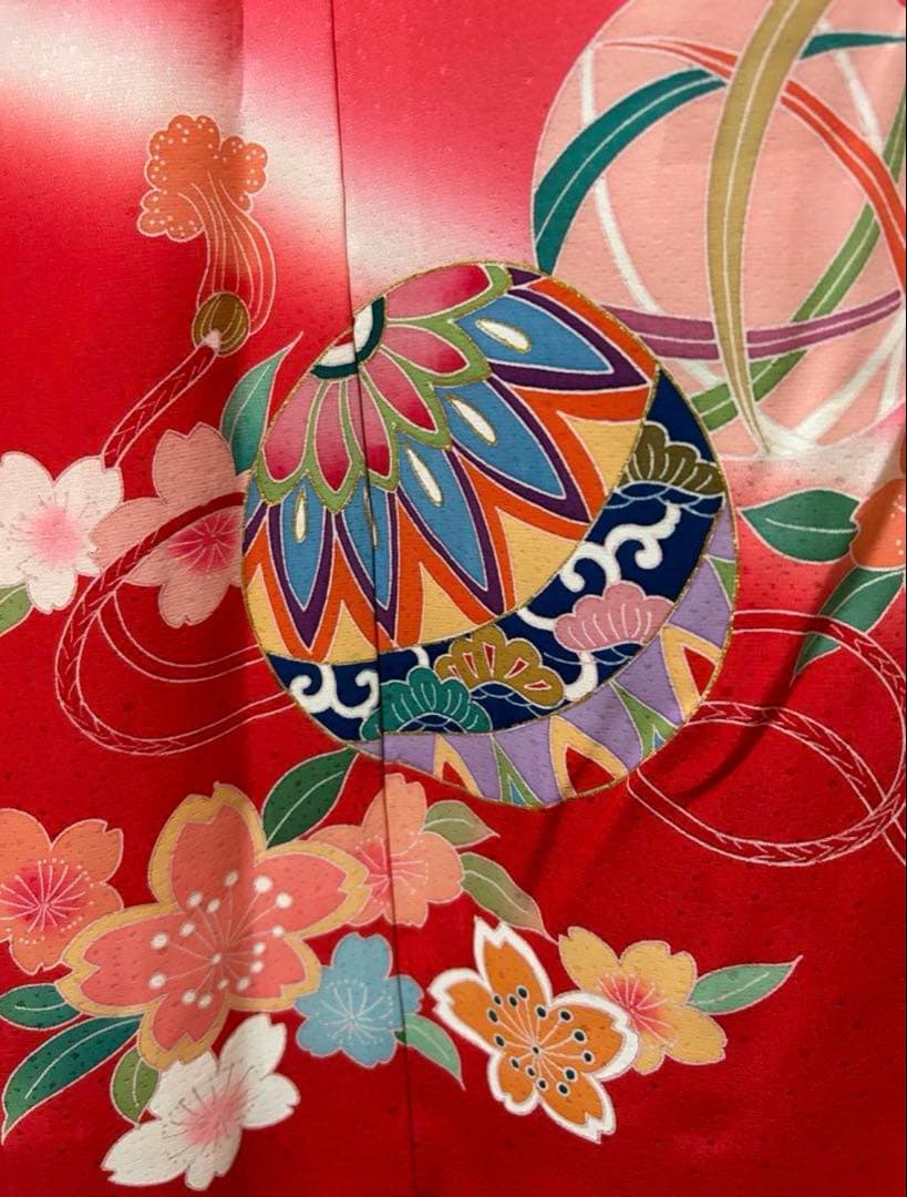 豪華逸品手描き友禅♡七五三　7歳　女の子　セット一式　ピンク朱色　ゴールド　正絹