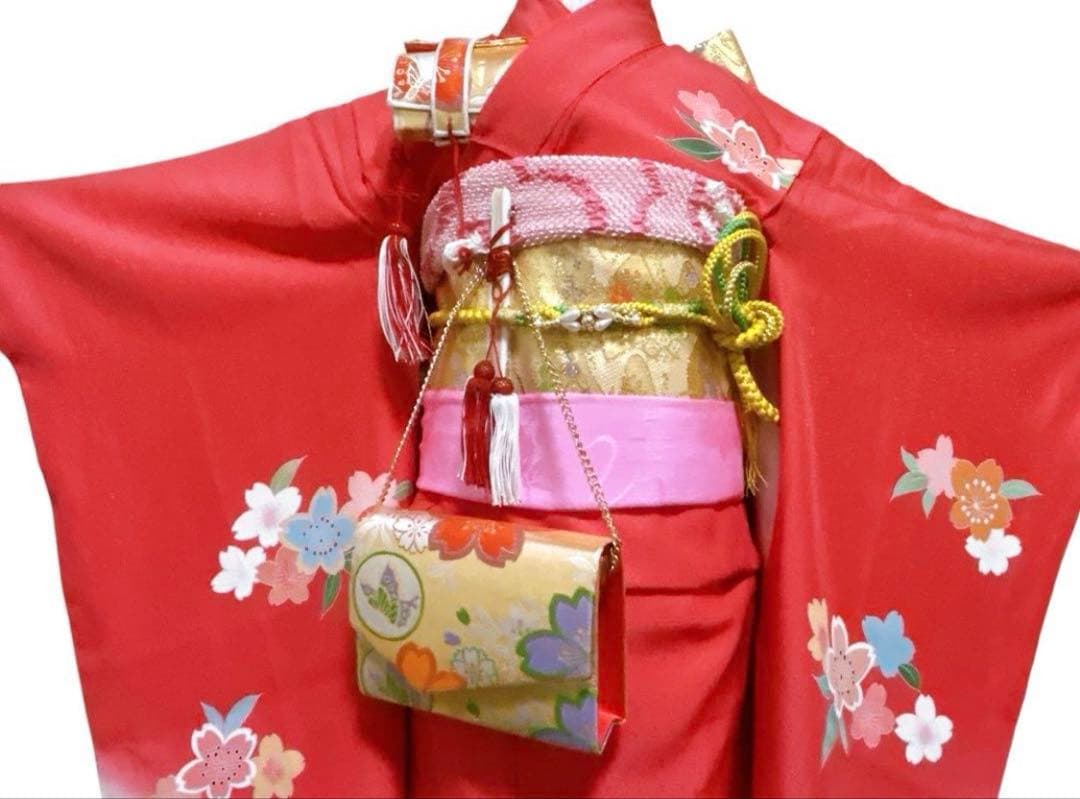 豪華逸品手描き友禅♡七五三　7歳　女の子　セット一式　ピンク朱色　ゴールド　正絹