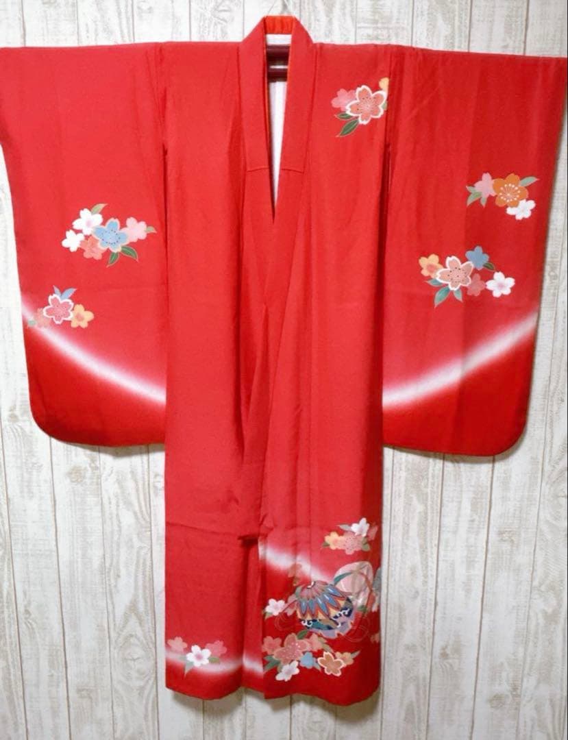 豪華逸品手描き友禅♡七五三　7歳　女の子　セット一式　ピンク朱色　ゴールド　正絹
