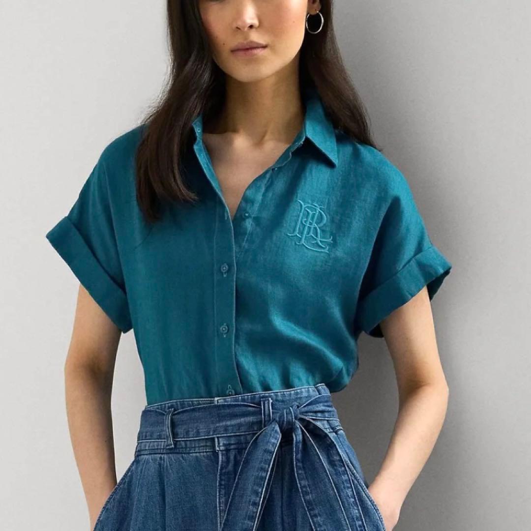 ローレン ラルフローレン リネンショートスリーブシャツ LRL刺繍　ブラウス美品