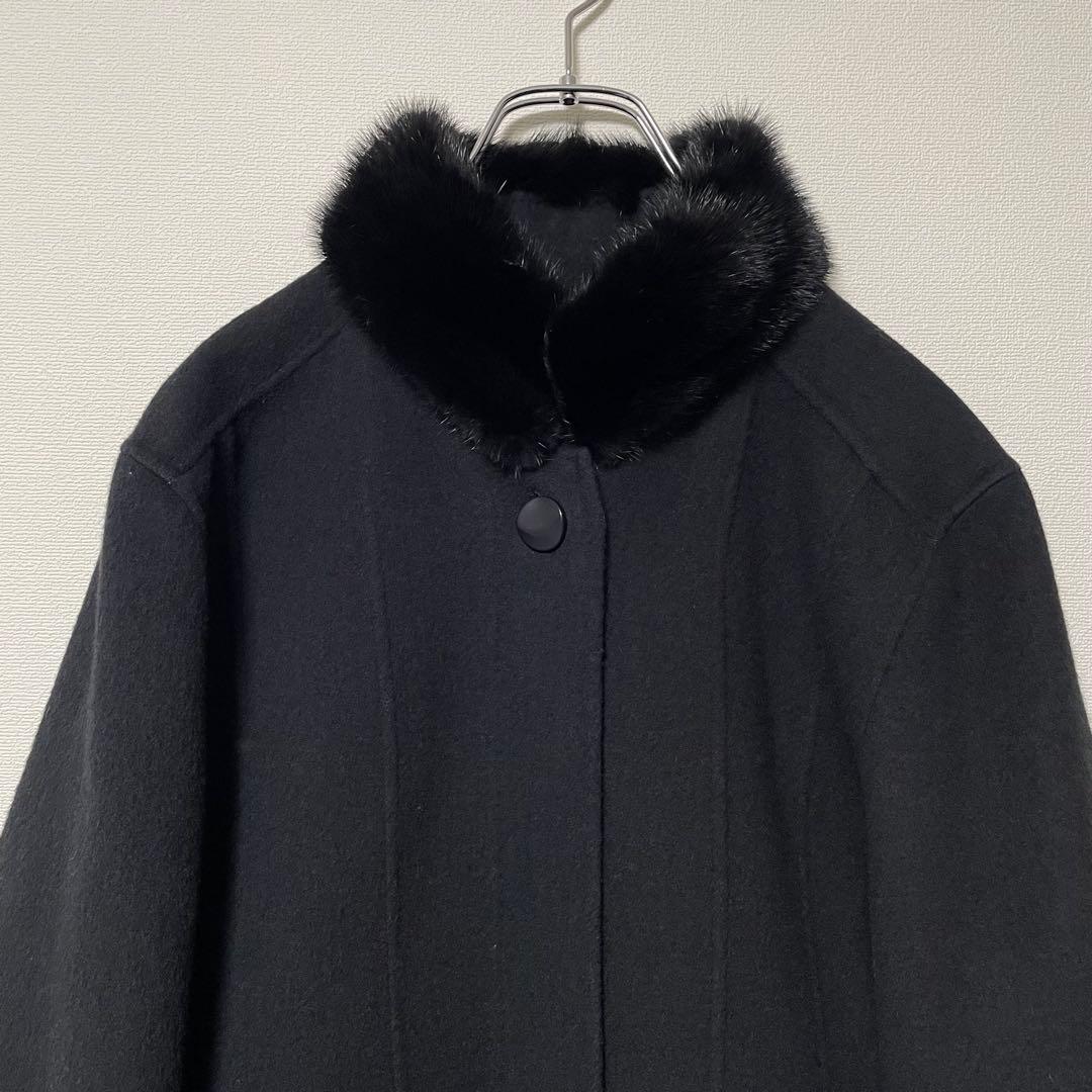 PARIENNE ファーロングコート ミンク 比翼 フレア Aライン ブラック