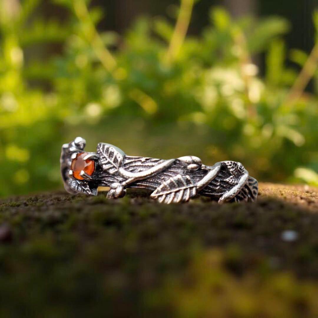 天然石リング、シルバー925指輪、自然のモチーフリング、ユニークデザイン、ギフト