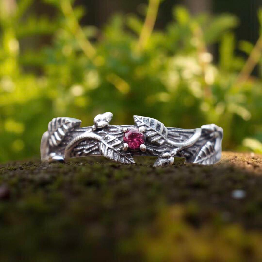 天然石リング、シルバー925指輪、自然のモチーフリング、ユニークデザイン、ギフト