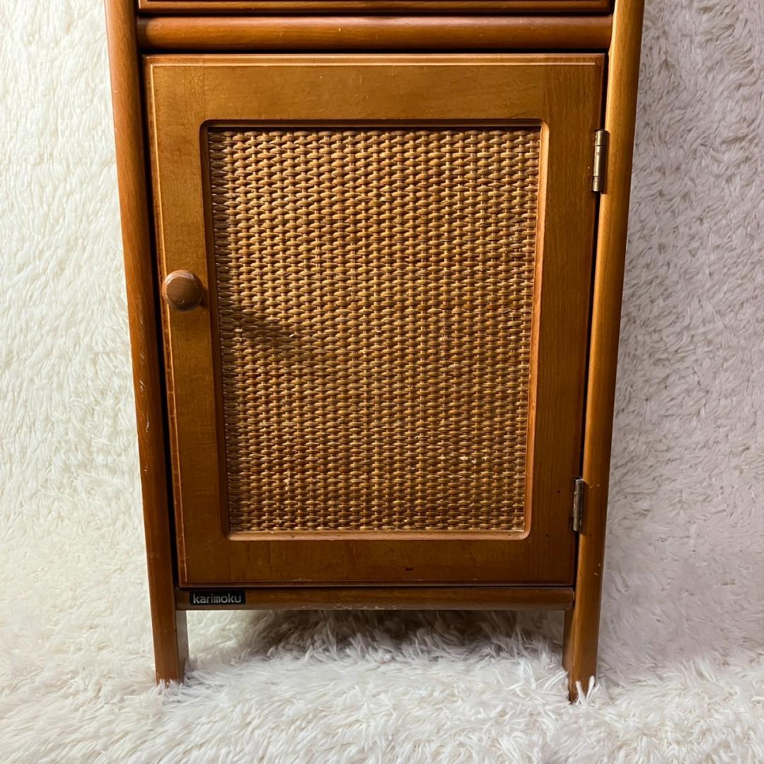 美品 オールドカリモク KARIMOKU 電話台 棚 フリーラック ラタン 籐