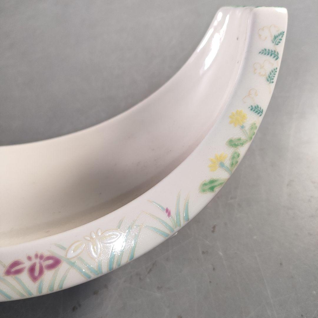 A1374-5/有田焼/錦右衛門窯/色絵花草文三日月形足付小鉢12客/懐石道具