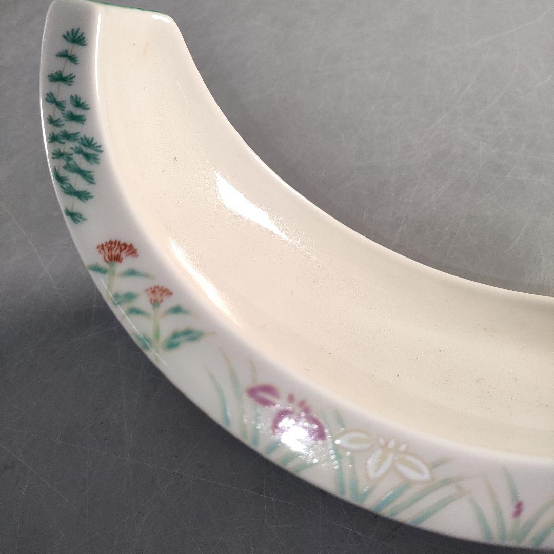 A1374-5/有田焼/錦右衛門窯/色絵花草文三日月形足付小鉢12客/懐石道具