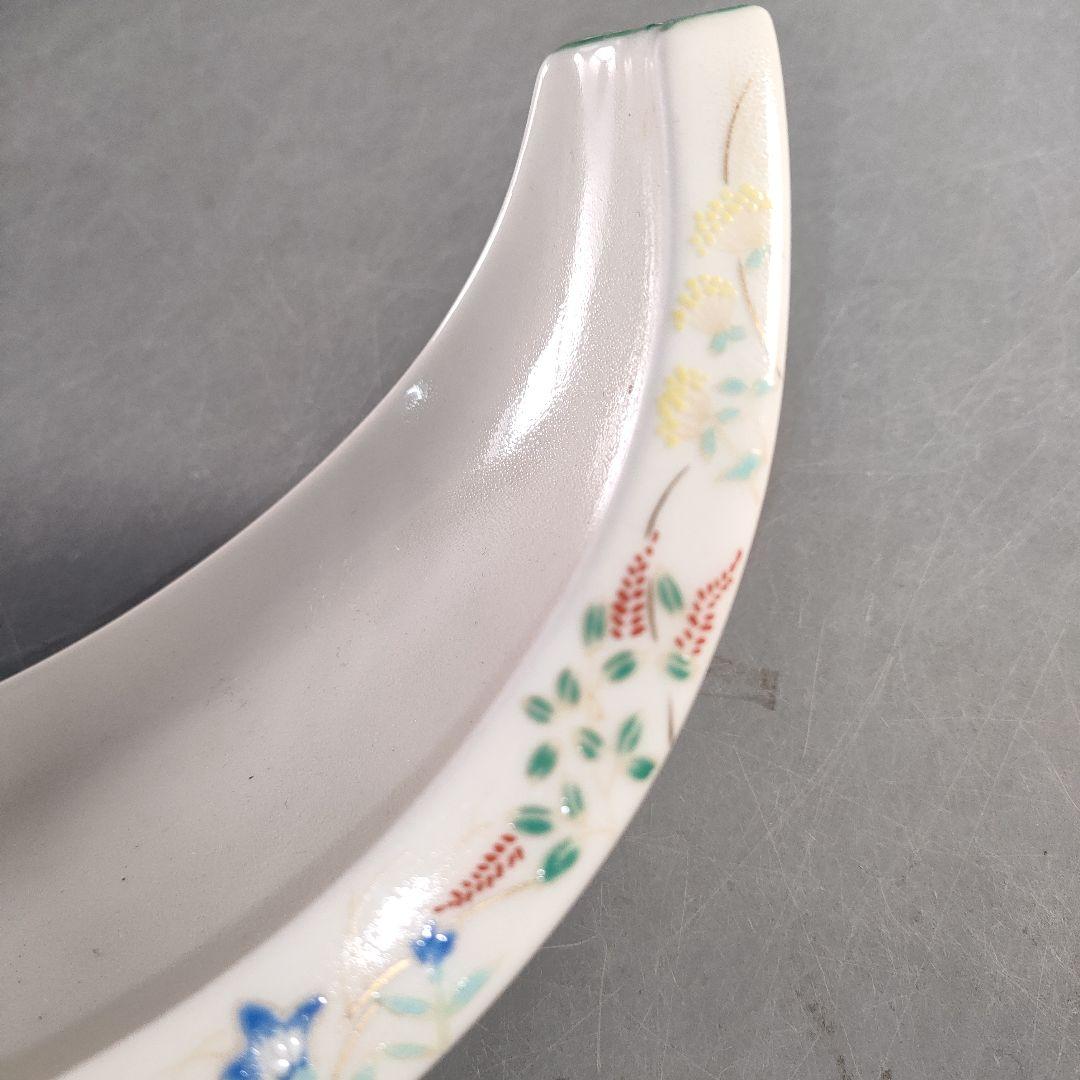 A1374-5/有田焼/錦右衛門窯/色絵花草文三日月形足付小鉢12客/懐石道具