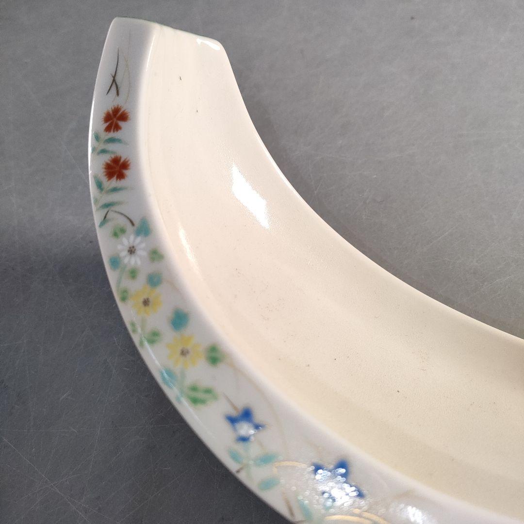 A1374-5/有田焼/錦右衛門窯/色絵花草文三日月形足付小鉢12客/懐石道具