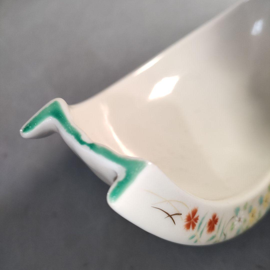 A1374-5/有田焼/錦右衛門窯/色絵花草文三日月形足付小鉢12客/懐石道具