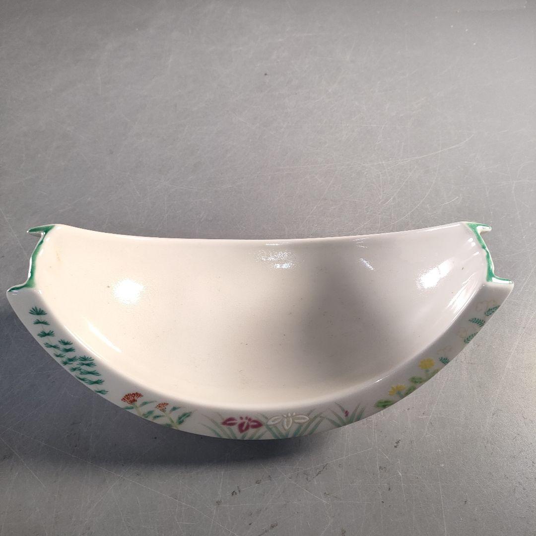 A1374-5/有田焼/錦右衛門窯/色絵花草文三日月形足付小鉢12客/懐石道具