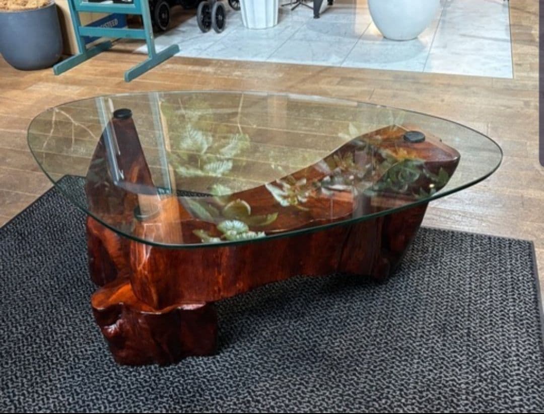 引き取り限定 オーダーメイド ガラス天板 天然木 センターテーブル