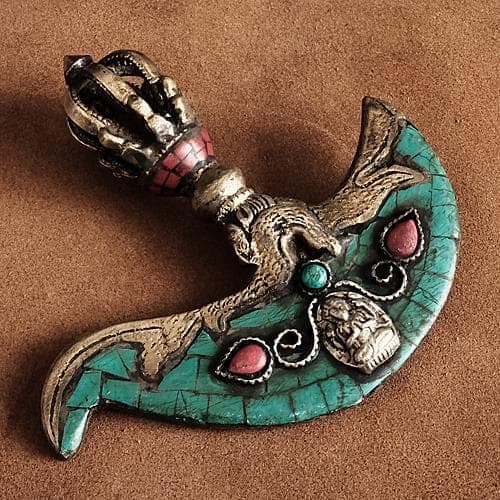 真鍮 カルタリ（ターコイズ装飾）ブラス 密教法具 チベット ネパール 金剛杵