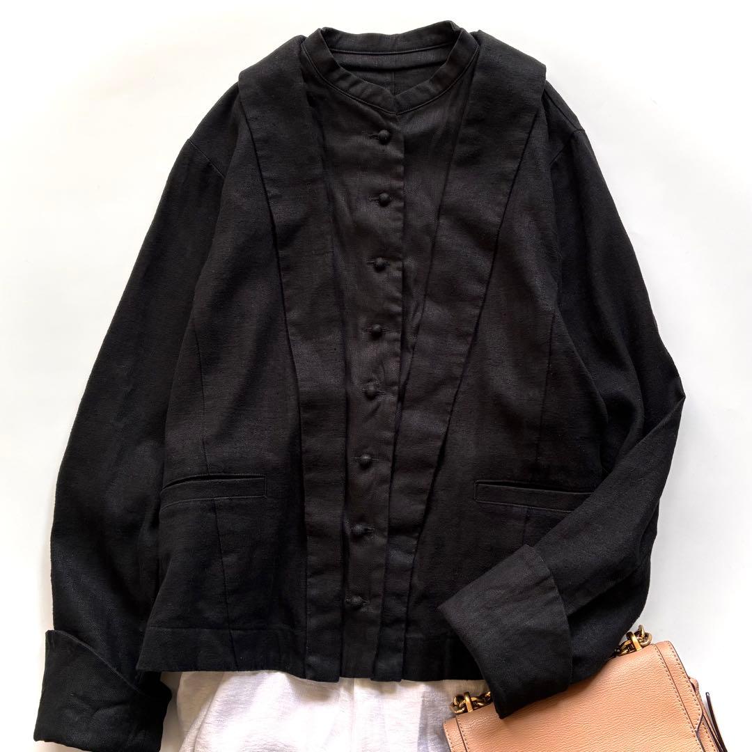 ネストローブ nest robe レイヤード風 リネン ジャケット 黒 ブラック