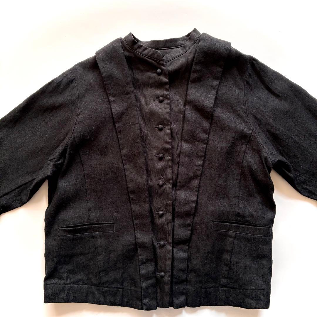 ネストローブ nest robe レイヤード風 リネン ジャケット 黒 ブラック