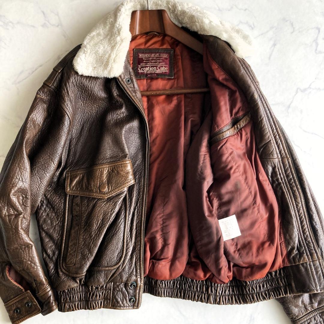 【Ｍ】ヴィンテージ G-1 フライトジャケット レザー × ボア襟 重厚個体
