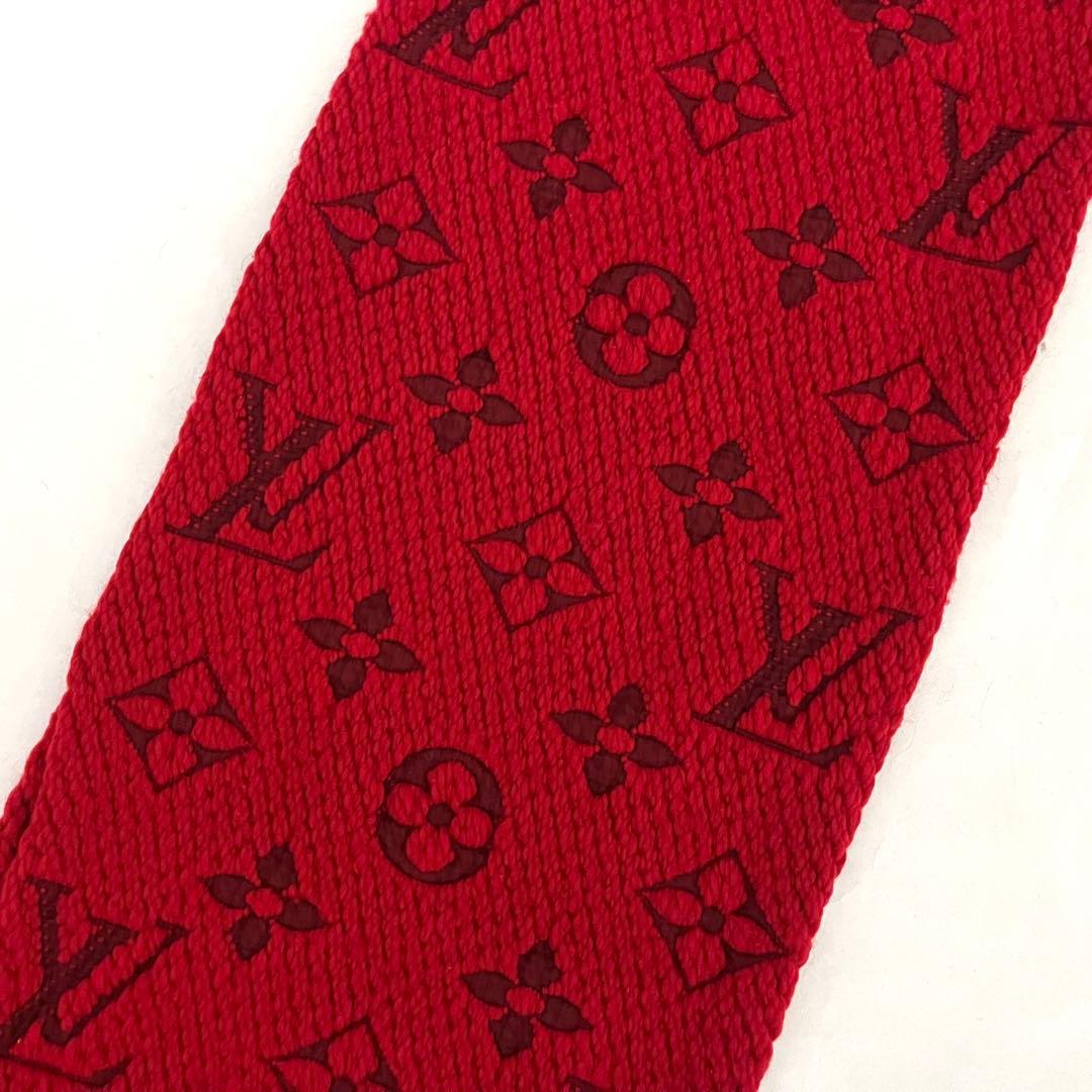 極美品✨赤ルイヴィトン エシャルプ ロゴマニア ルビー マフラー シルク ウール
