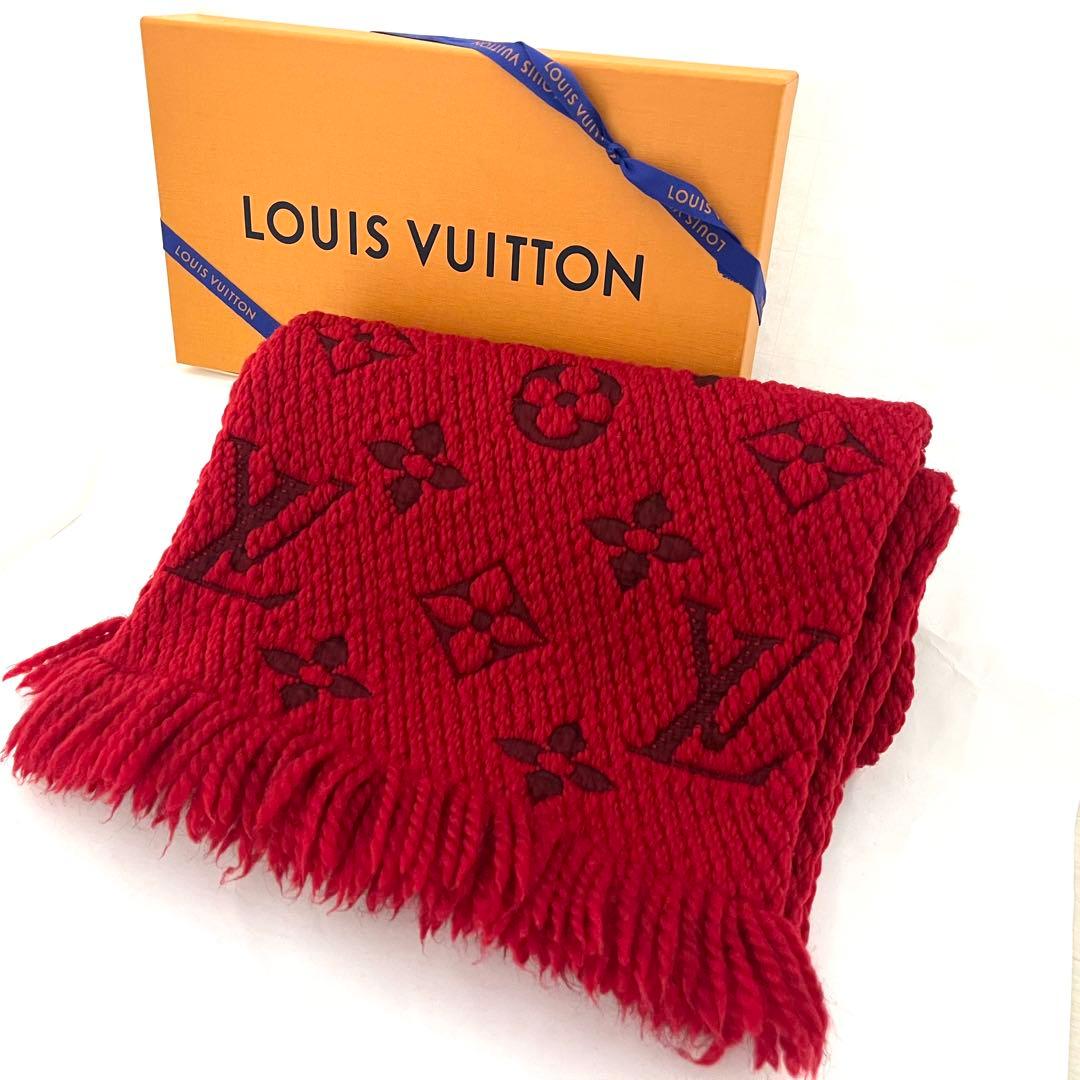 極美品✨赤ルイヴィトン エシャルプ ロゴマニア ルビー マフラー シルク ウール